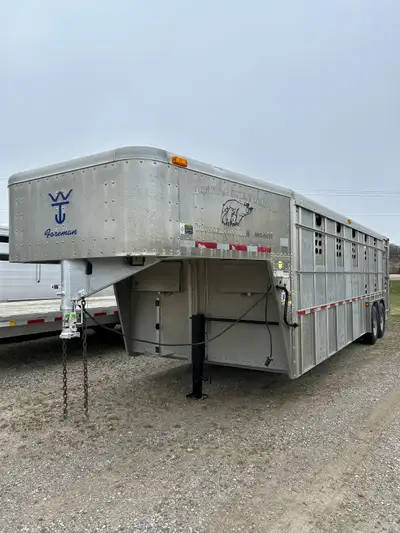 Wilson livestock trailer 24x8 (93” inside) x6’8” high extruded posts with winter panels, 7000 lbs ax...