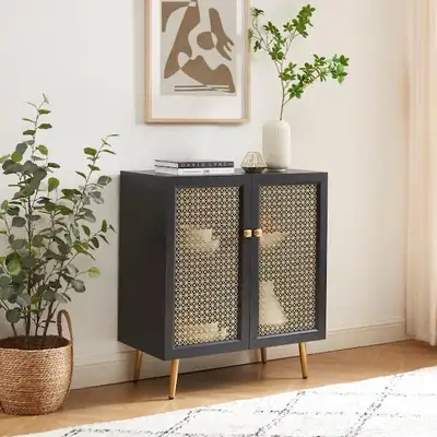 Boho design Black Wood 31" Sideboard with 2-Doors, View more