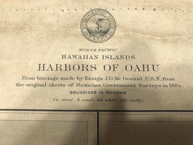 * Large paper map Hawaiian Islands, Oahu Harbours, 1891, Hawaii in Arts & Collectibles in City of Toronto - Image 2