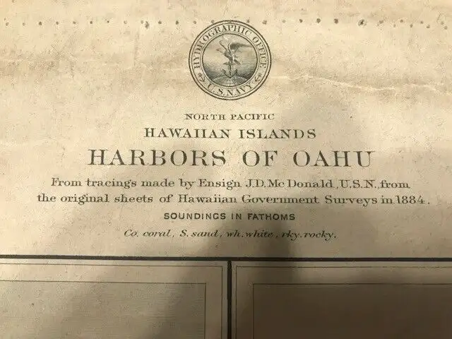 * Large paper map Hawaiian Islands, Oahu Harbours, 1891, Hawaii in Arts & Collectibles in City of Toronto - Image 3
