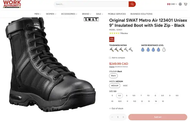 Original SWAT Metro Air 123401 Unisex Insulated Tactical Boots in Men's Shoes in Calgary - Image 2