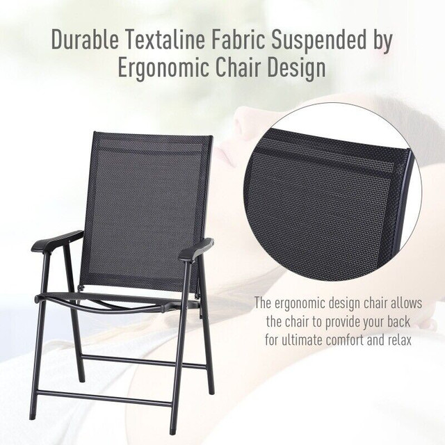 Set of 2 Foldable Texteline Garden Chairs Steel Frame Outdoor  in Patio & Garden Furniture in Oshawa / Durham Region - Image 4