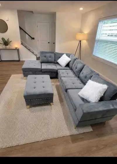 Grey Velvet Sectional Sofa, View more