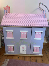 Wooden Dollhouse and Furniture 