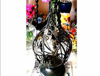 Vintage metal steel heavy gauge square wire made art vase