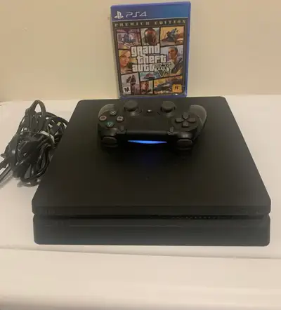 I'm selling a used Sony PlayStation 4 with 500GB of storage, including all cords and one controller...