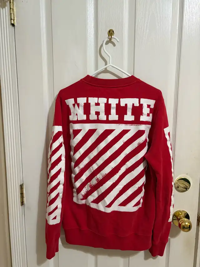 Off-White Red Diagonal Stripe Pullover Sweatshirt528934498887936001