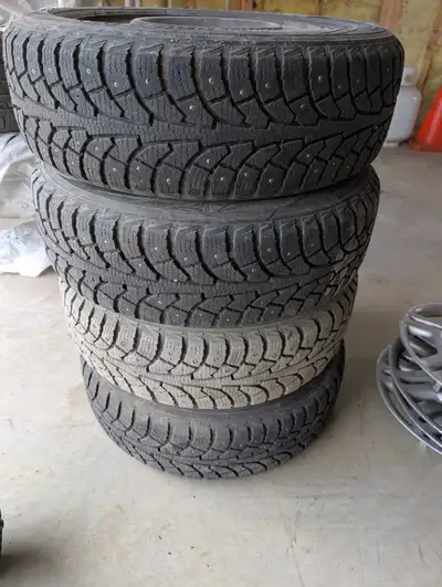 185/65R14 studded Hancock winter tires with rims for sale. Asking $500obo. Text me at 587-394-5241 f...