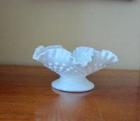 Vintage Fenton White Hobnail Milkglass Art Glass Candy Dish