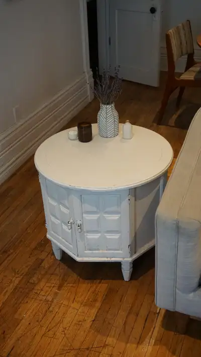 Vintage Hexagonal White Side Table with Storage, View more