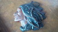 Vintage Heavy Plaster Native American Wall Sculpture