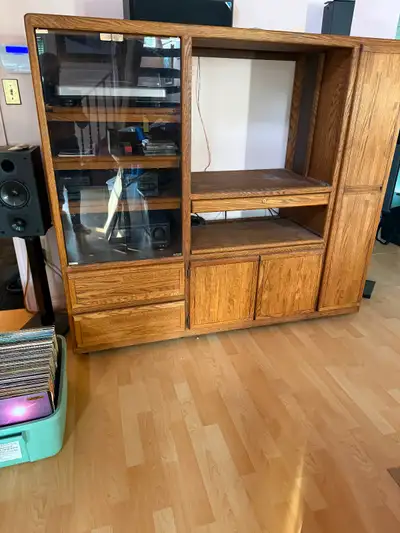 Handcrafted oak entertainment centre, View more