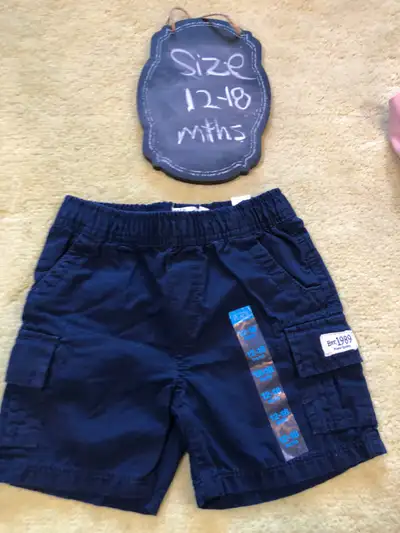 Navy Boys Children's Place Cargo Cotton Shorts - NWT 12-18, View more