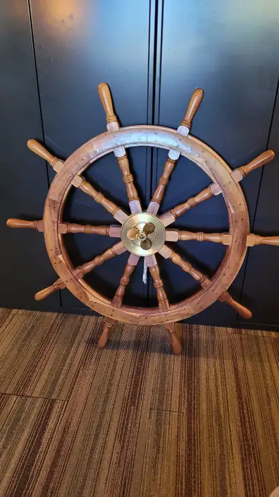 Wood Sailing Ship Steer Wheel Helm Wheel ten spoke , 48" diameter. including brass wall mount propel...