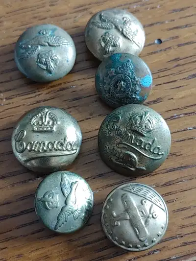 7 Assorted Brass BUTTONS, View more