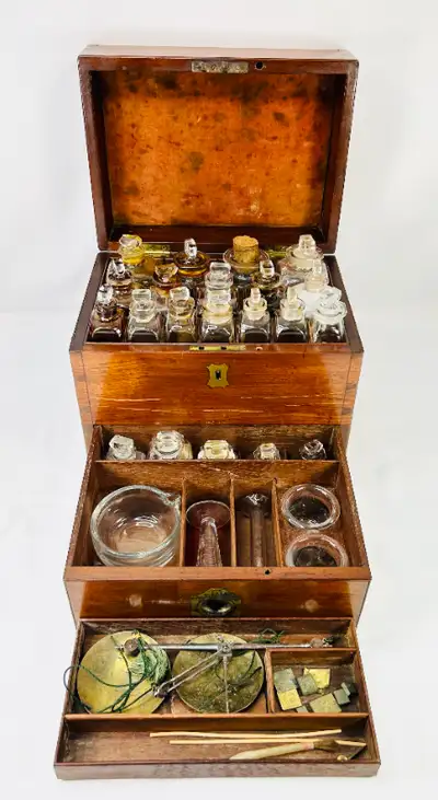This exceptional Victorian apothecary box is a complete and meticulously preserved chemist’s kit fro...