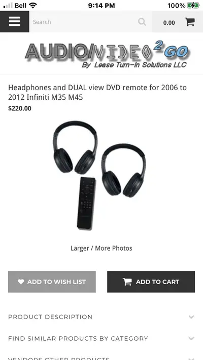 Selling a pair (2) of headsets with a remote for the INFINITI M35 / M45 from 2006-2012 Price: $140 f...