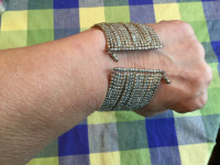 Silver-Tone * BANGLE OPEN CUFF BRACELET * Plaited Seed Beads
