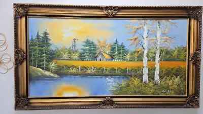 Large landscape farmhouse painting framed, home decor, View more