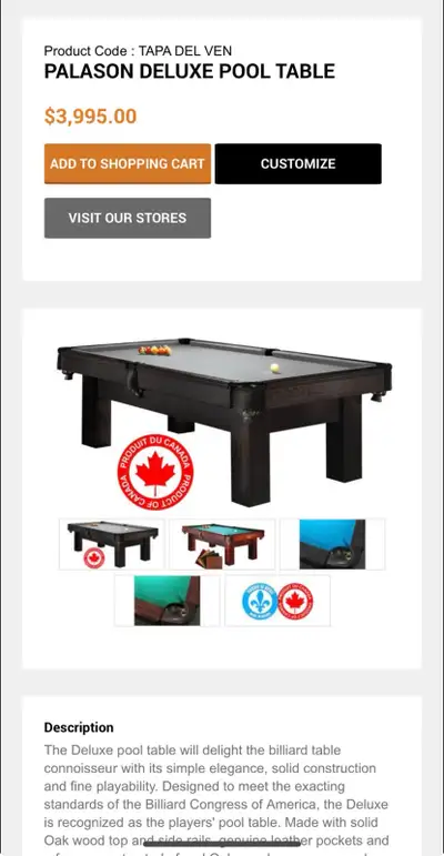 Used Palason Deluxe pool table in fair condition, with visible marks and wear. Sold as-is. Buyer res...