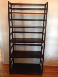 SOLID WOOD BOOKCASE SHELF LADDER STYLE DARK BROWN