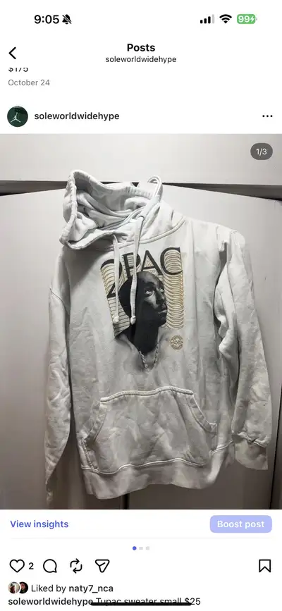 Tupac sweater small $25, View more