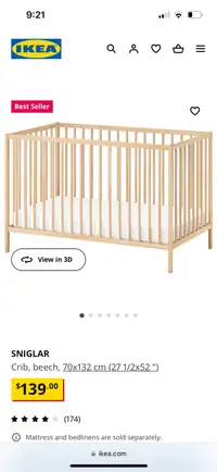 IKEA crib (sniglar) and Nook mattress 