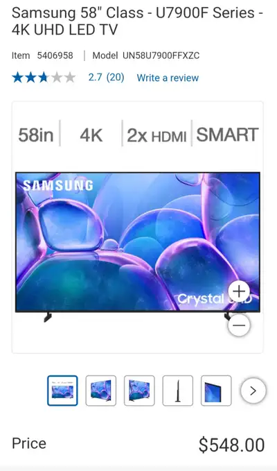 (2025) Samsung 58" Class U7900F Series - 4K TIZEN SMART UHD LED, View more