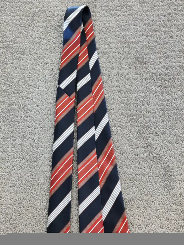 Men's Silk Neck Ties - Mantles - 100% Silk - Navy Blue / Orange in Men's in Calgary - Image 7