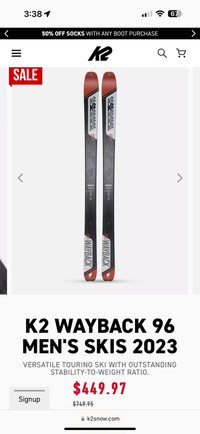 New- K2 Wayback 96 free ride, alpine touring skis 177c