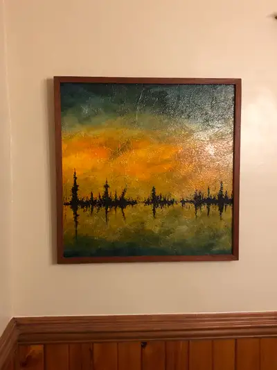 Tableau ** Mid Century ** Painting In Teak Frame, View more
