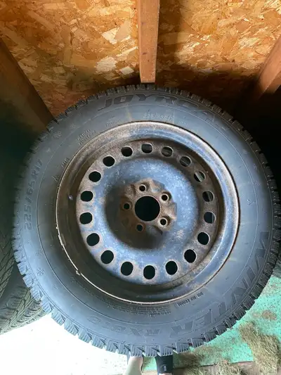 Winter tires. Belonged to a Saab 93 2009, you can look up rim diameter or specs based on that. Unsur...