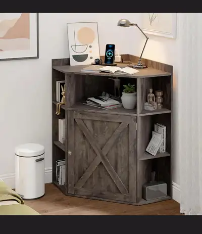 Corner Storage Shelf With USB Ports And Outlets Industrial Organ, View more