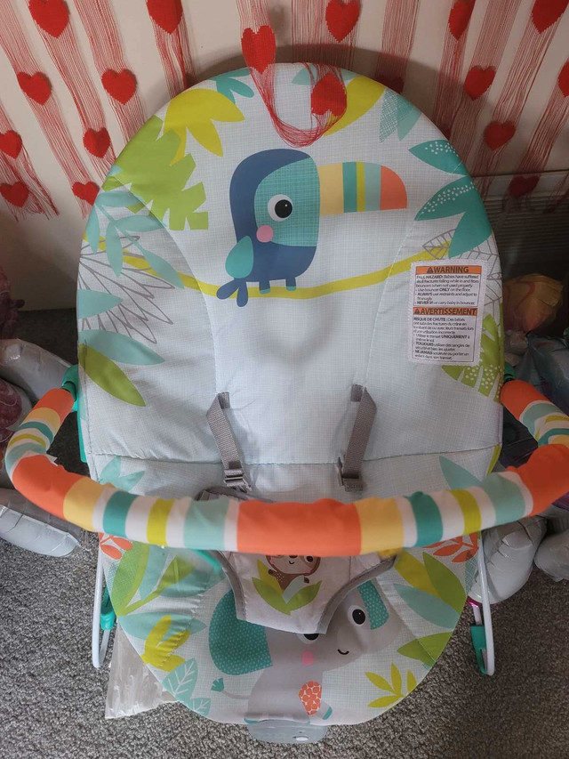 Bright Starts Flamingo Vibes Vibrating Bouncer, 0-6 months in Toys in Tricities/Pitt/Maple