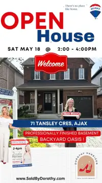 "OPEN HOUSE" 71 Tansley Cres, Ajax - Sat May 18 @ 2-4pm