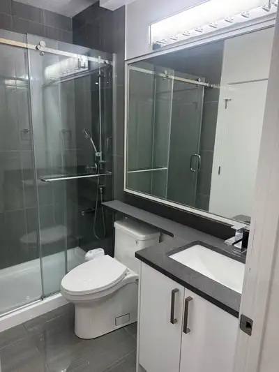 SPACIOUS 3 rooms 2 full baths basement featuring modern finishes. The space includes a sleek bathroo...