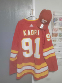 Nazem Kadri Flames Adidas Authentic NHL Hockey Jersey & Hat 