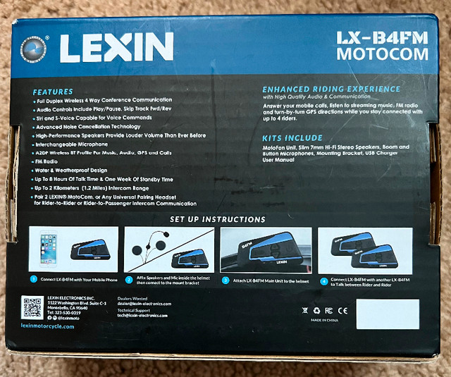 Lexin-B4FM Motorcycle 4 Way BT communication system- single pack in Fishing, Camping & Outdoors in Mississauga / Peel Region - Image 2