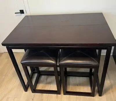 Dark Brown Dining Table with 2 Stools, View more