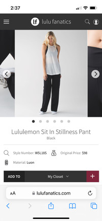 Lululemon Sit in Still Pant woman size 4 black W5L18S 