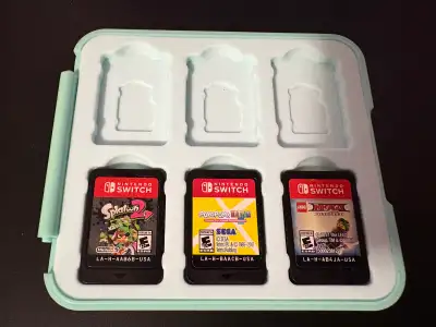 Fun set of Nintendo Switch games. Has Splatoon 2 $20(sold) Puyo Puyo Tetris, $20 LEGO Ninjago Movie...
