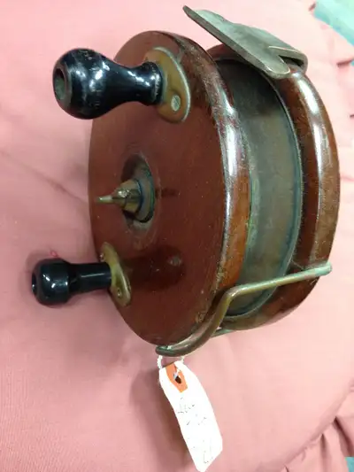 LARGE WOODEN ANTIQUE FISHING REEL FOR J. PEEK ROD, View more
