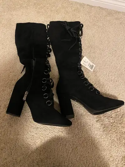 Knee High Lace Up Black Boots - Ladies size 10, View more