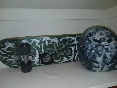 Skateboard and helmet, View more