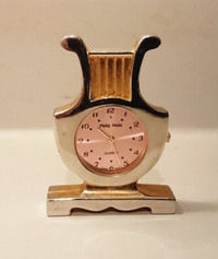 Vintage Brass Miniature Lyre Harp Phillip Wells Desk Clock