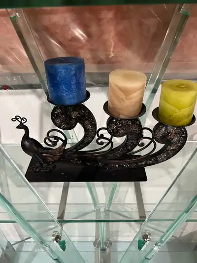 Peacock Candle Holder with Three Candles, View more