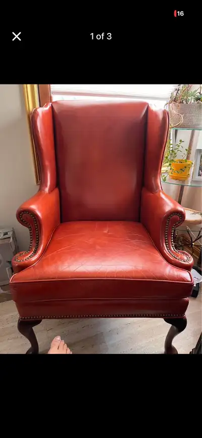 mint condition vintage hickory leather wingback chairs , View more