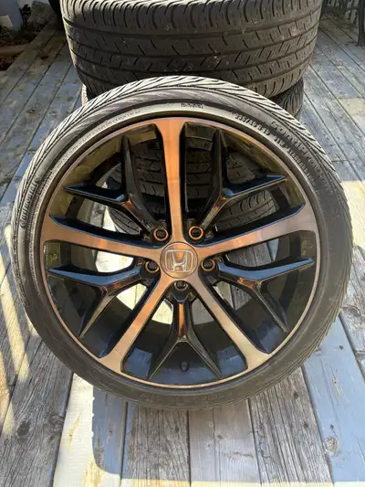 Honda 18” alloy rims and tires (4) with tire sensors. Tires are close to end of life but are still u...