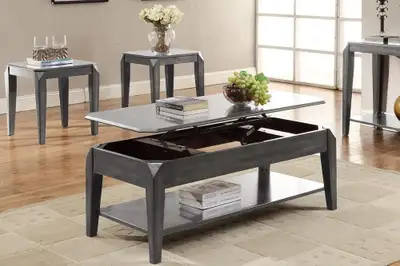 Lift Top Coffee Table with Storage Grey Solid Wood and Veneers ., View more