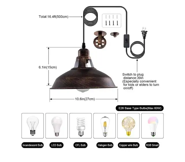 Vintage Industrial Adjustable Wall Pendant Lamp - E26 Base in Indoor Lighting & Fans in Oshawa / Durham Region - Image 3